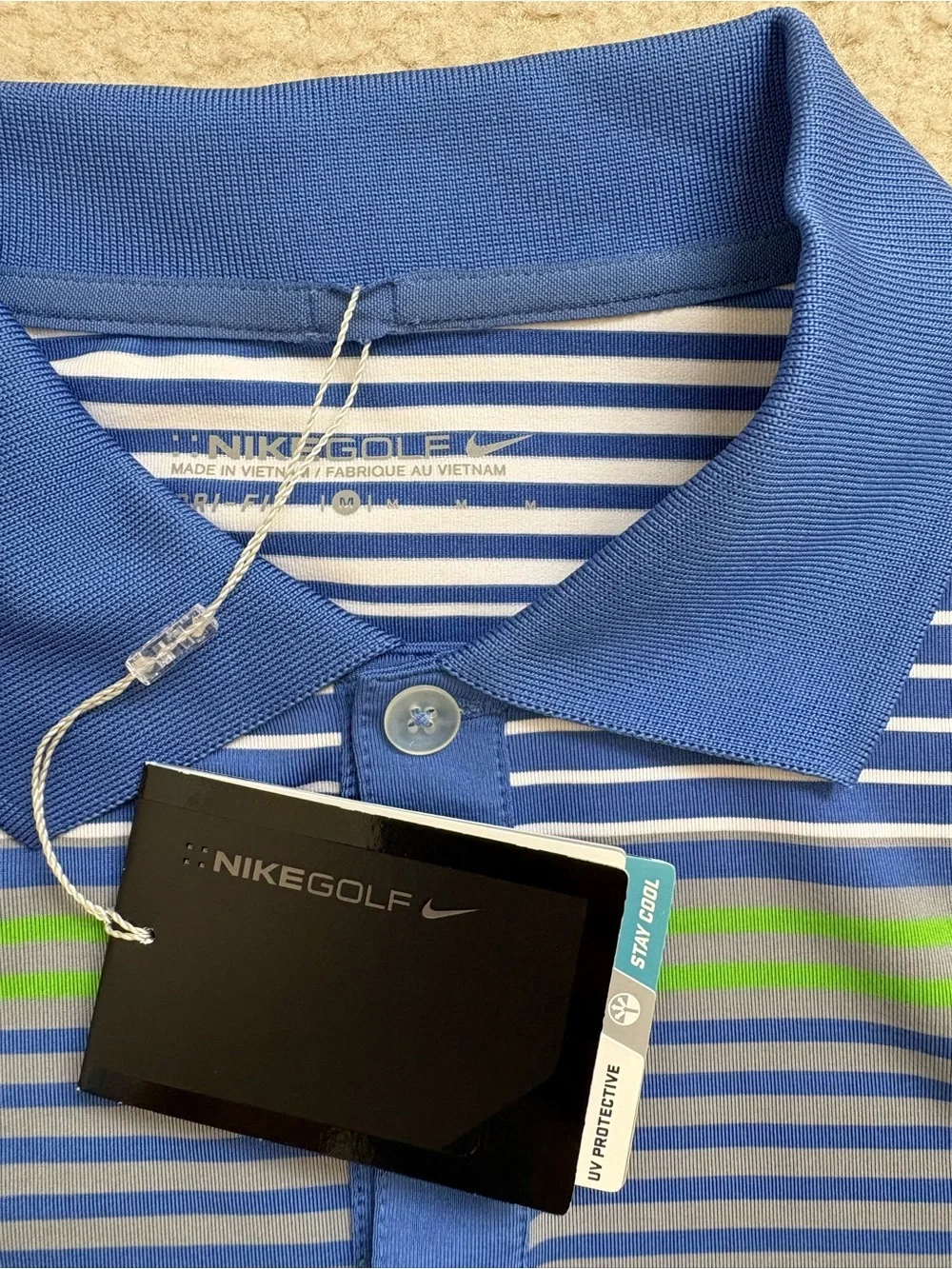 Nike Golf Dri-fit blue striped polo shirt sz M outdoor gorpcore moisture wicking - Picture 2 of 9